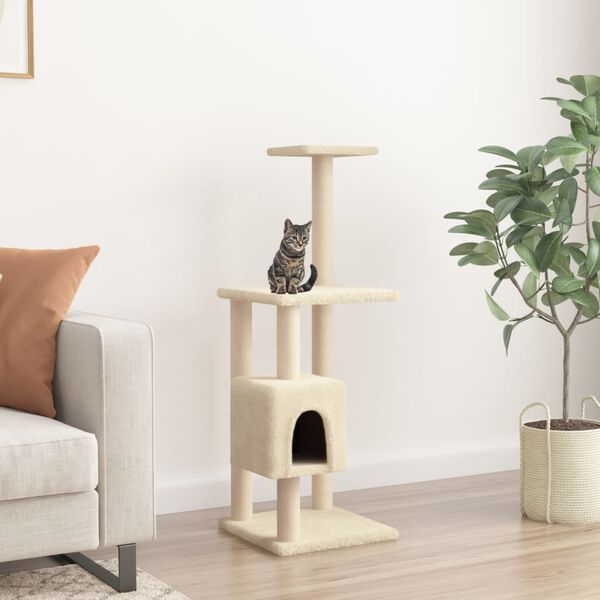 vidaXL kaķu māja ar sizala stabiem nagu asināšanai, 104 cm, krēmkrāsas