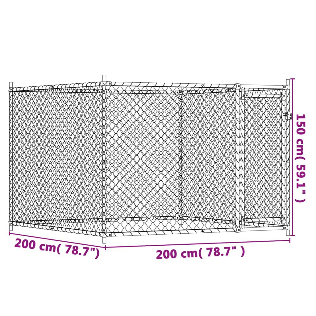 vidaXL suņu būris ar durvīm, pelēks, 2x2x1,5 m, cinkots tērauds