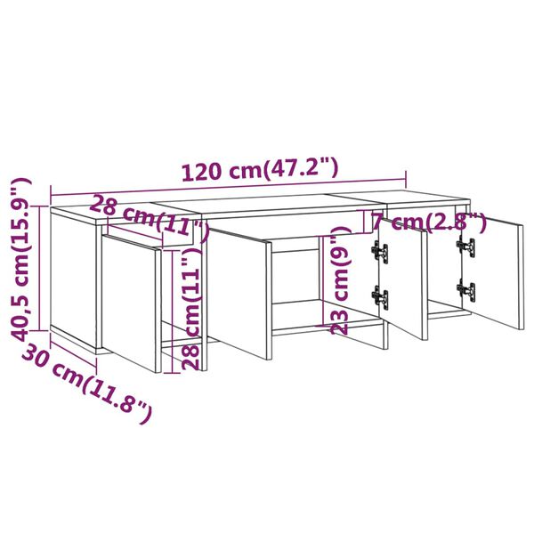vidaXL TV skapītis, 120x30x40,5 cm, balts, inženierijas koks