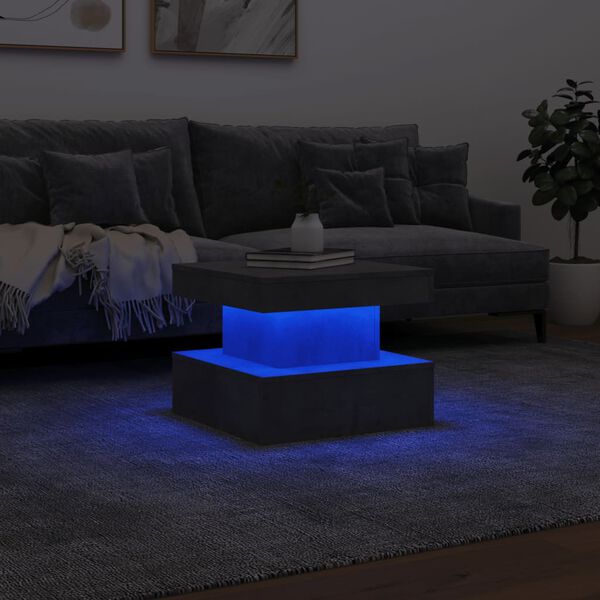 vidaXL kafijas galdiņš ar LED, betona pelēks, 50x50x40 cm