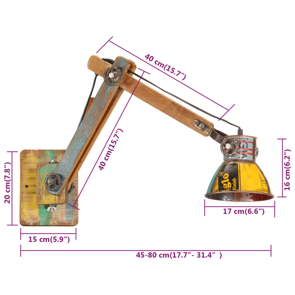vidaXL sienas lampa, industriāls stils, krāsaina, apaļa, E27