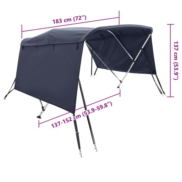 vidaXL trīsloku motorlaivas jumts ar sānu sienām, 183x(137-152)x137 cm