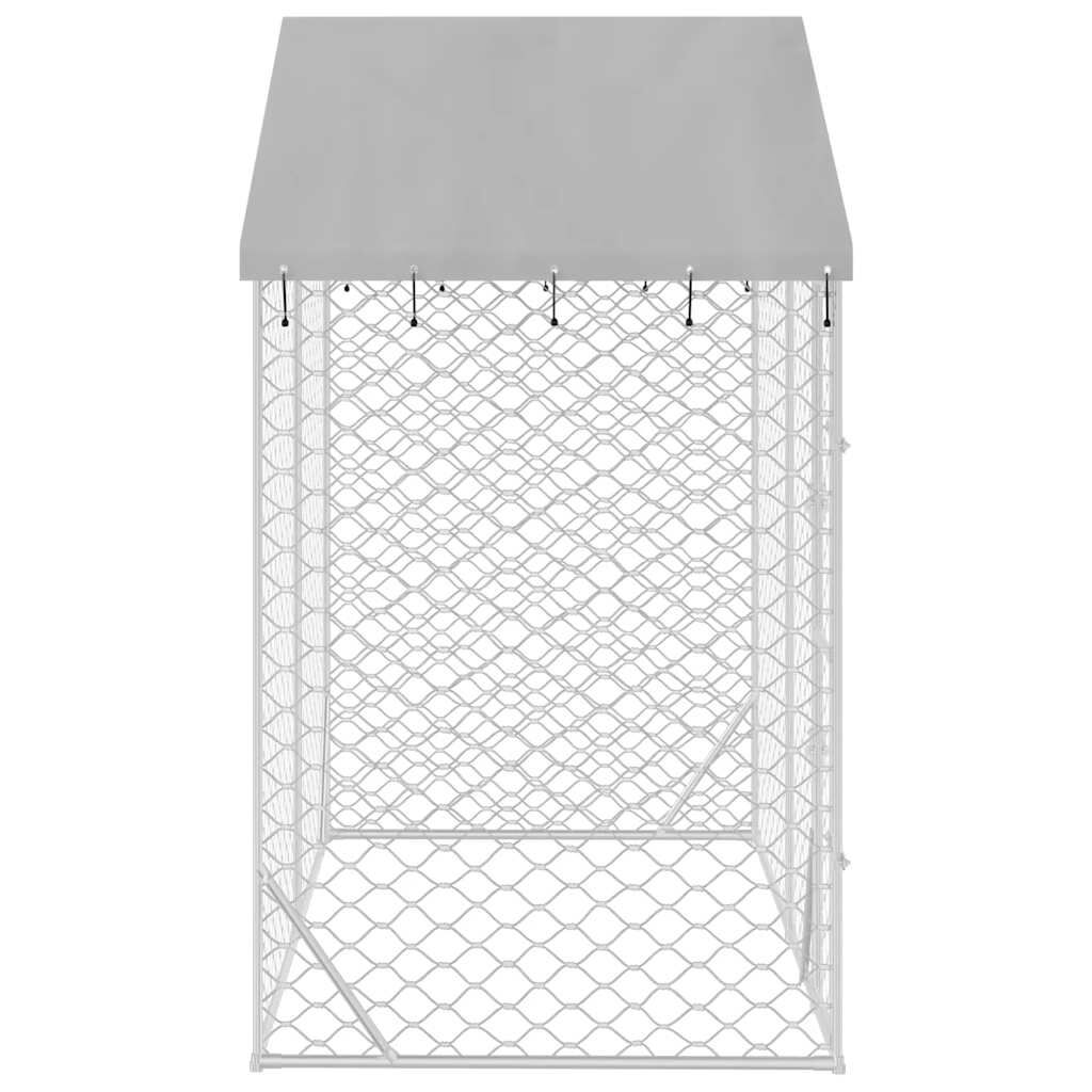 vidaXL suņu voljērs ar jumtu, sudrabains, 3x1,5x2,5 m, cinkots tērauds
