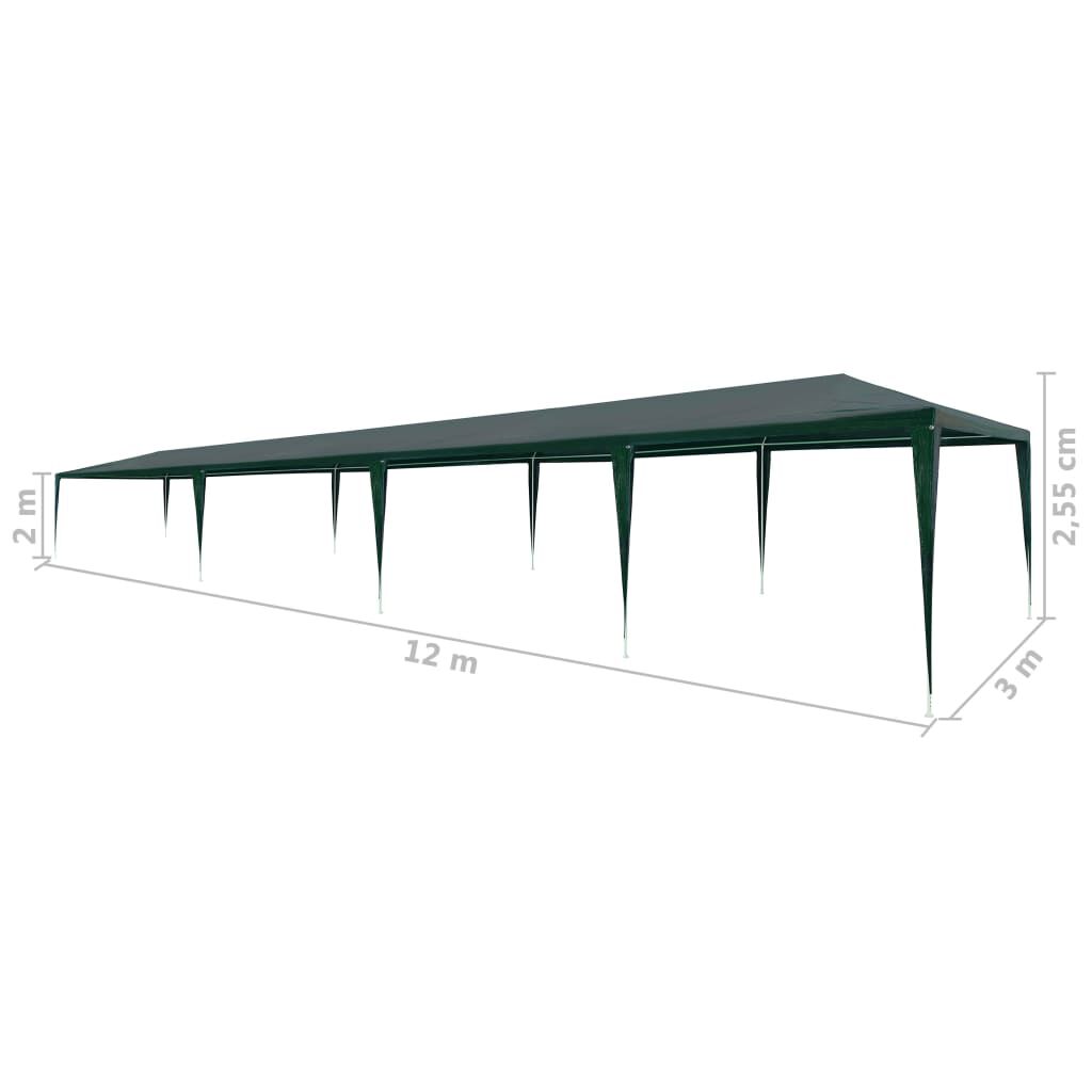 vidaXL svinību telts, zaļa, PE, 3x12 m