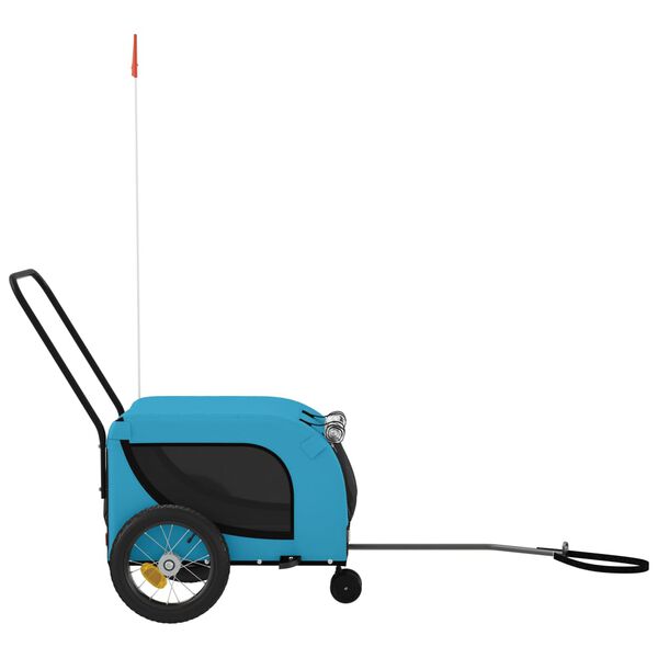 vidaXL mājdzīvnieku velo piekabe, zila ar melnu, audums un dzelzs