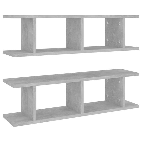 vidaXL sienas plaukti, 2 gab., 75x18x20 cm, betonpelēki, koks