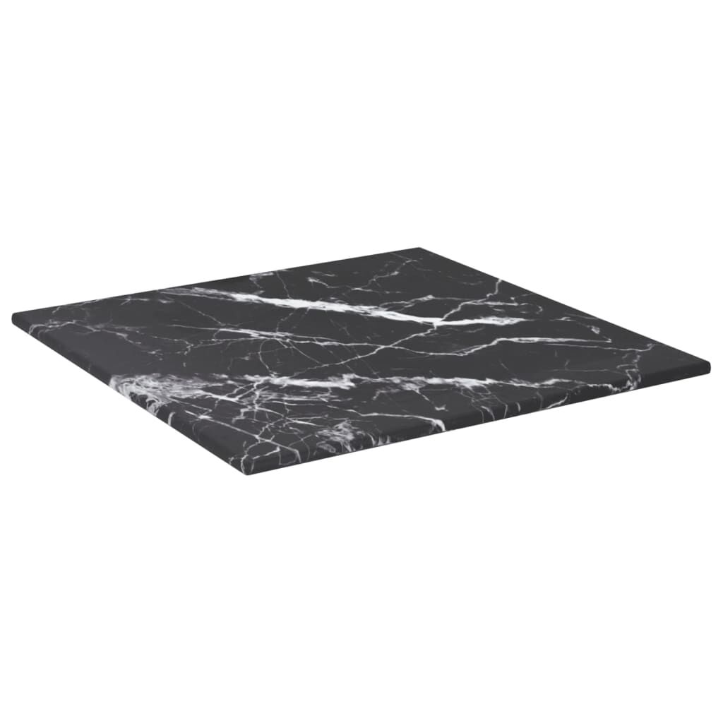 vidaXL galda virsma, melna, 30x30 cm, 6 mm, stikls ar marmora dizainu