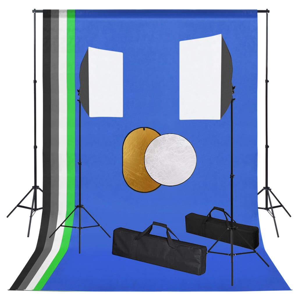 vidaXL fotostudijas komplekts – lampas, foni, reflektori