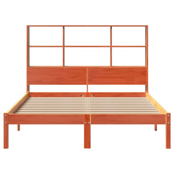 vidaXL gulta ar grāmatu plauktu, bez matrača, 135x190 cm, priedes koks