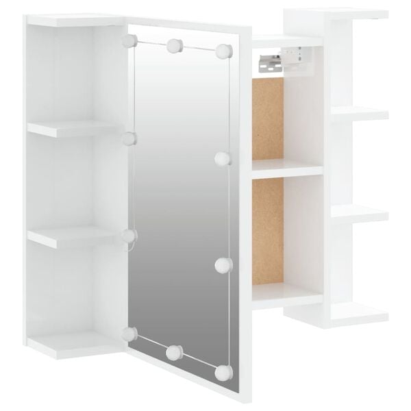 vidaXL spoguļskapītis ar LED, spīdīgi balts, 70x16,5x60 cm