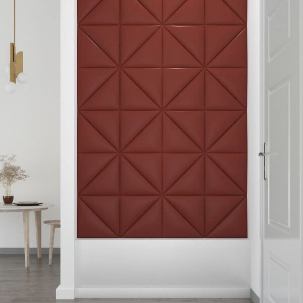 vidaXL sienas paneļi, 12 gab., sarkani, 30x30 cm, mākslīgā āda, 0,54m²
